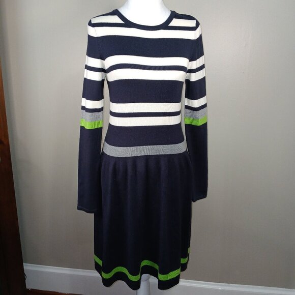 VINCE CAMUTO SWEATER DRESS NAVY BLUE AND GREEN LONG SLEEVE SIZE SMALL - Picture 1 of 4